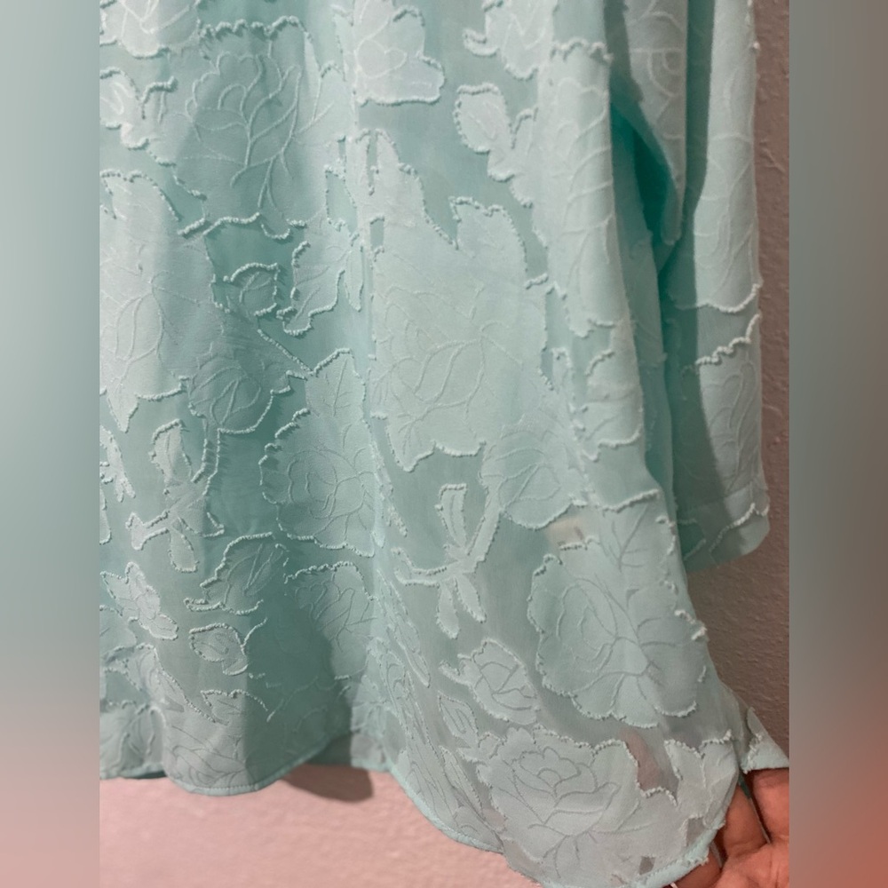 Van Heusen Mint Floral Lace-Overlay V-Neck blouse. - Picture 5 of 5